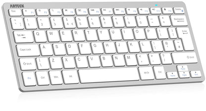 Arteck Ultra-Slim Bluetooth Keyboard Compatible with iPad 10.2-inch/Air/ 9.7-inch/Pro/Mini, iPhone and Other Bluetooth Enabled Devices Including iOS, Android, Windows, Silver