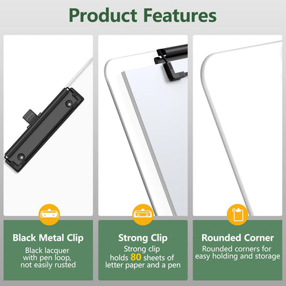 Juvealoe Clear Clipboard with Pen Holder, 8.5 x 11 Plastic Clip Boards with Black Low Profile Clip, Letter Size for Classroom, Teacher, Students, School, Office Supplies