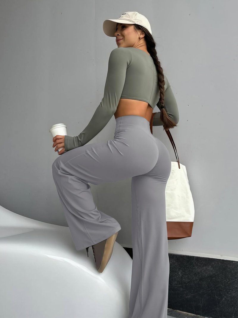 YEOREO Workout Leggings Womens No Front Seam Straight Leggings 35" High Waist Buttery Eddiy Gym Yoga Pants Gray XL