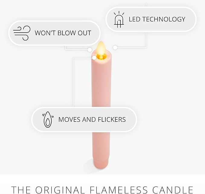 Luminara Flameless Candle Taper (1" x 9.5") Melted Top Real Wax Unscented Remote Ready Timer (Crystal Rose)