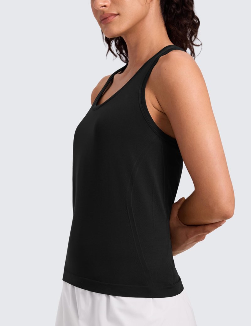 CRZ YOGA Seamless Racerback Tank Tops for Women - Gym Workout Athletic Running Sleeveless Shirts Breathable Scoop Neck Black Medium