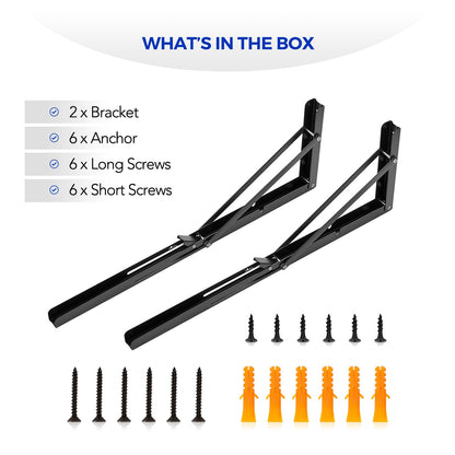 Ravinte 10 Inch Folding Shelf Brackets - Matte Black Collapsible Heavy Duty Brackets for Table Bench - Space Saving, 2 Pack ﻿