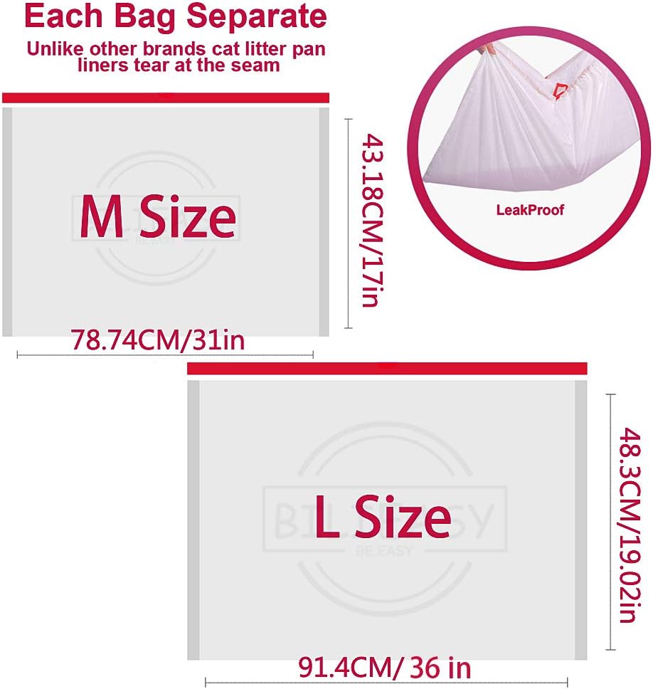 BILIEASY Cat Litter Box Liners large with Drawstrings 10 Pack Scratch Resistant Bags for Medium and Large Litter Box (M, WHITE)
