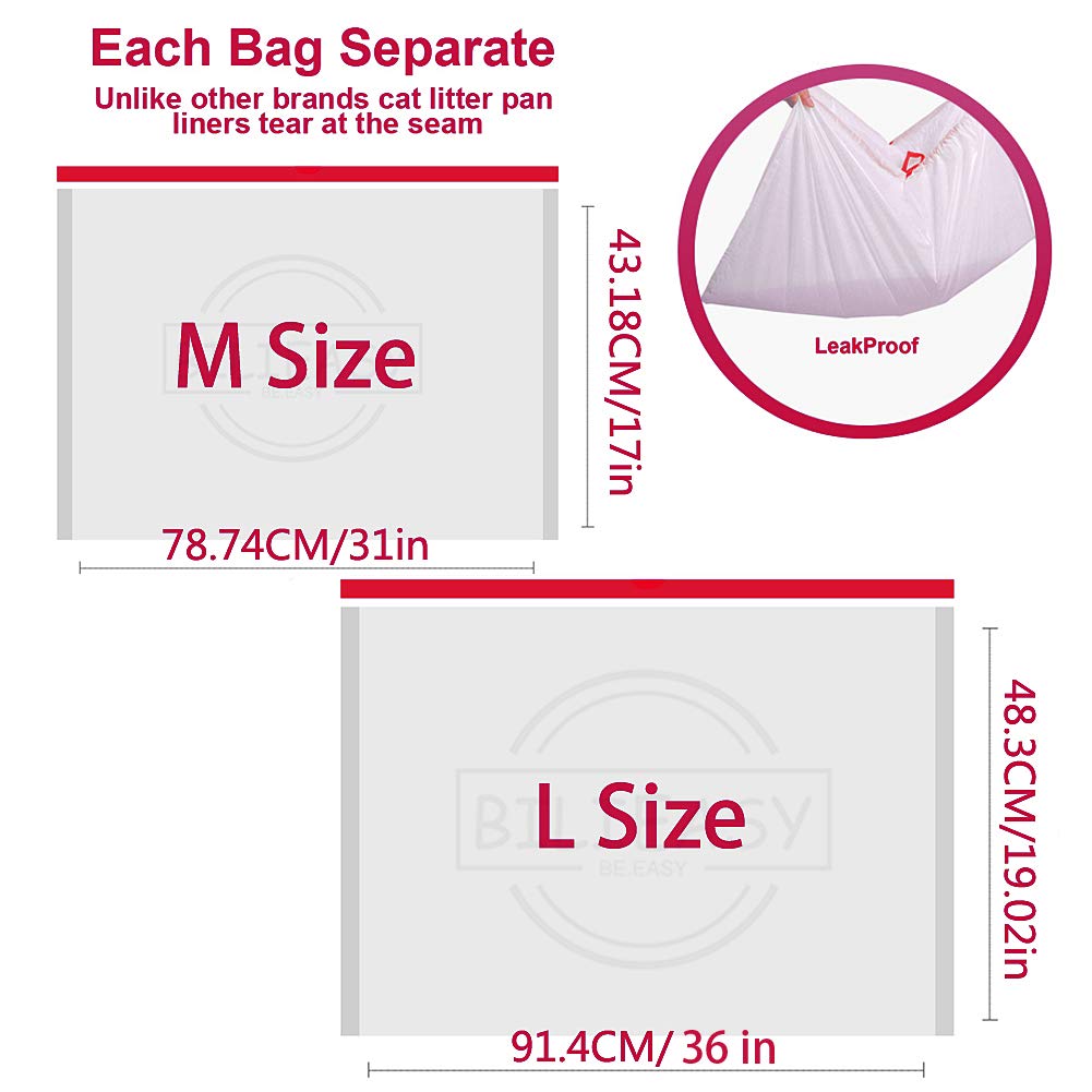 BILIEASY Cat Litter Box Liners large with Drawstrings 10 Pack Scratch Resistant Bags for Medium and Large Litter Box (M, WHITE)