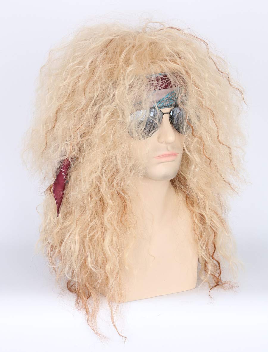 Topcosplay Men Women Blonde 80s Wigs Long Curly Rocker Disco Halloween Costume Mullet Wig