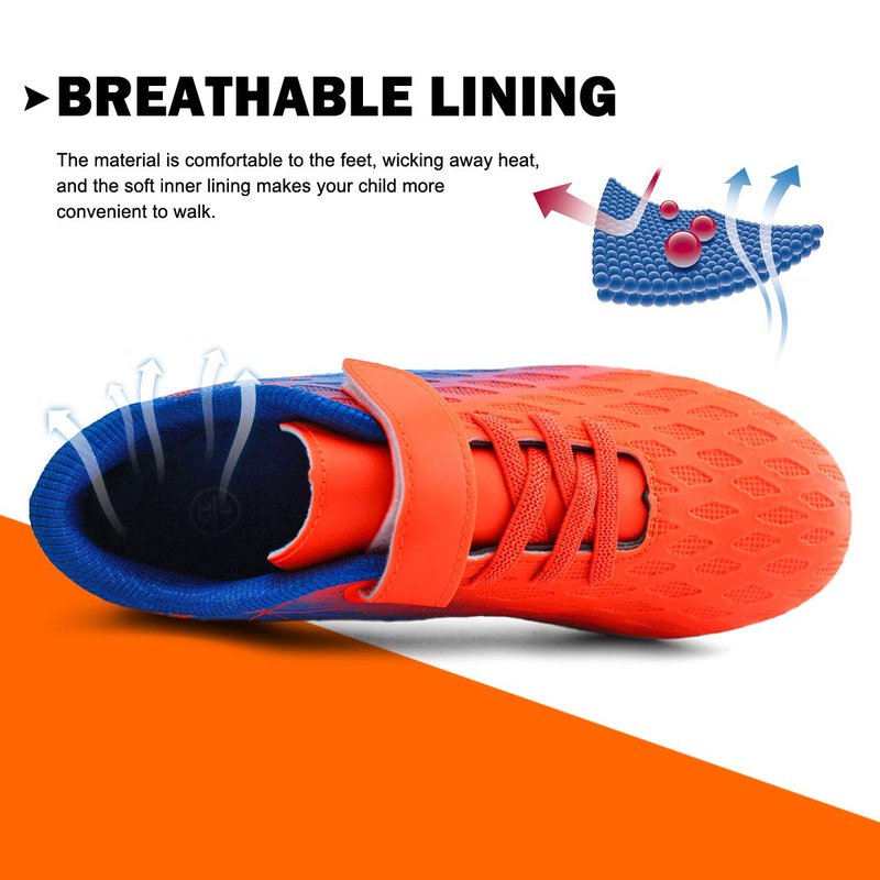 brooman Kids Firm Ground Soccer Cleats Boys Girls Athletic Outdoor Football Shoes(12,Orange Blue)