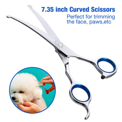 CADABY 5 in 1 Dog Grooming Scissors with Safety Round Tips,Dog Grooming Scissors Kit, 4CR Stainless Steel Professional Pet Grooming Shears for Dog, Cat,Sharp and Durable