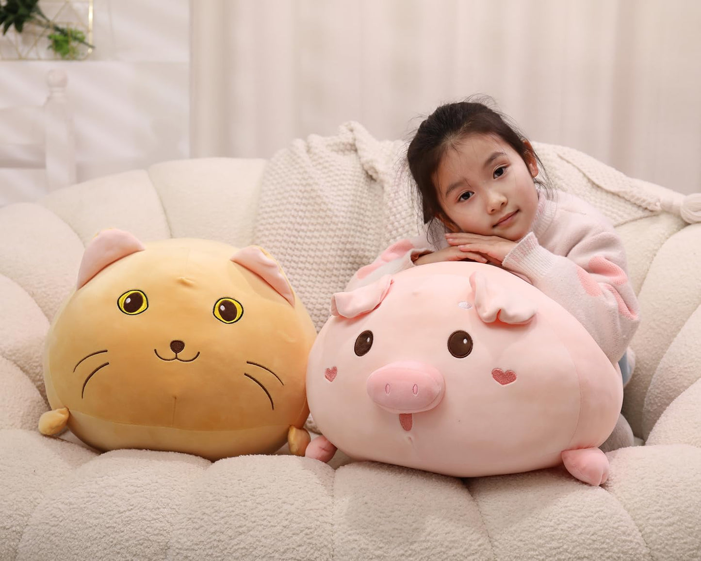 YESGIRL 20.5 inch Super Soft Pig Plush Pillow, Adorable Stuffed Animal Toy, Chubby Kawaii Pig Plushie for Boys Girls, Cute Room Decor Fat Animals Pillow, Kids Gifts for Birthday,Valentine,Christmas