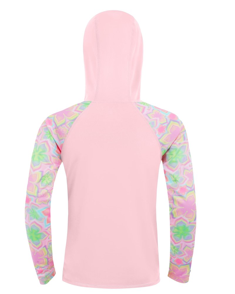 DRONIRING Boys Rash Guard Swim Hoodie, UPF 50+ UV Sun Protection Long Sleeve Fishing Shirt, Kids Youth SPF Water Shirts Pink-Green