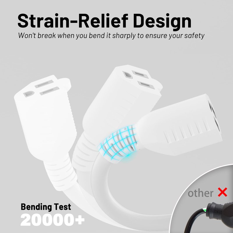 16/3 White Indoor Outdoor Extension Cord 6 Ft 2 Pack Waterproof, Extension Cord with 3 Prong Grounded Plug,13A 1625W 16AWG SJTW, Flexible Weatherproof Power Cable