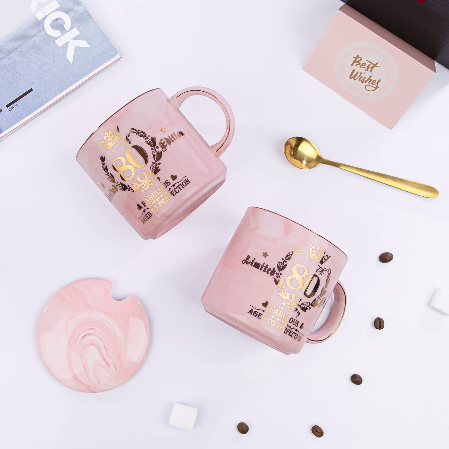 Best Friend Birthday Gifts for Women, Friendship Gifts for Women, Unique Birthday Valentines Day Gift Ideas for Her, Friends Female, Besties, BFF Ceramic Marble Coffee Mug Gift Box Printed Gold 14 oz
