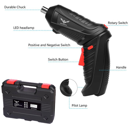 JENABOM Electric Screwdriver Cordless, 47 in 1 Upgrade Portable Cordless Driver, 3.6V Rechargeable 3.5N·m Screwdriver Kit, Dual Position Handle with LED Light for Home Improvement DIY Project