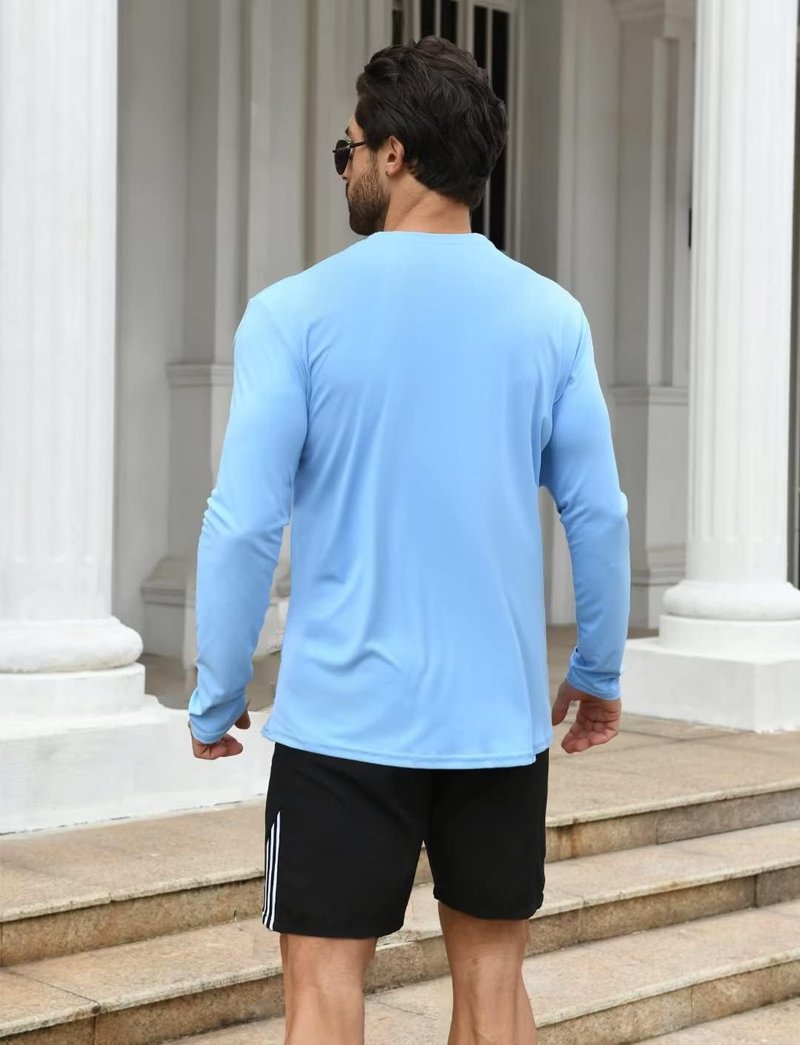 HOPLYNN 2 Pack Men's UPF 50+ Rash Guard and Quick-Dry Long Sleeves Shirts, Swim Surf Fishing Gear UV Sun Protection Shirts for Men Blue Grey Large