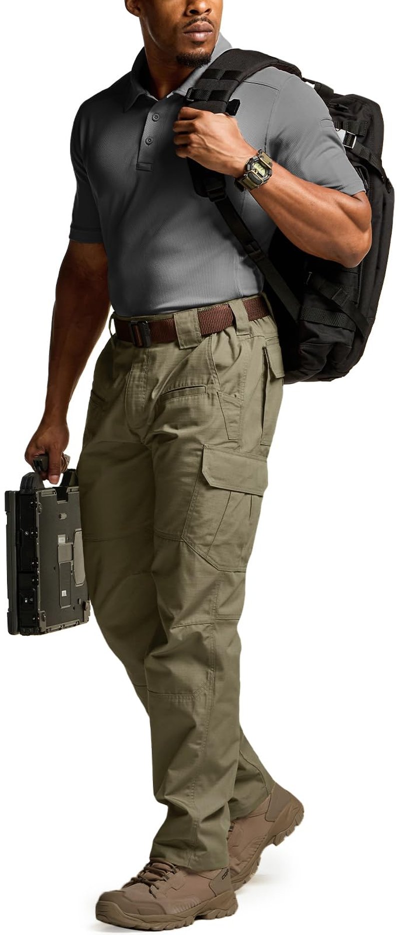 CQR Men's Tactical Pants, Water Resistant Ripstop Cargo Pants, Lightweight EDC Work Hiking Pants, Outdoor Apparel, Raider Soil Green, 36W x 30L