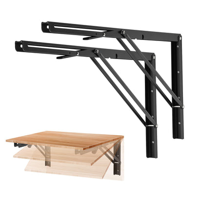 Ravinte 10 Inch Folding Shelf Brackets - Matte Black Collapsible Heavy Duty Brackets for Table Bench - Space Saving, 2 Pack ﻿