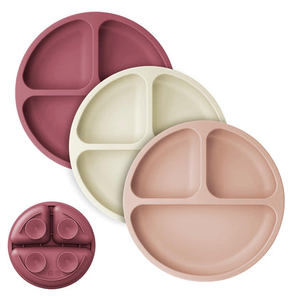 Cutebe 3 Pack Suction Plates for Baby Food Grade Silicone Baby Plates with Suction Microwave & Dishwasher Safe Toddler Plates Divided Design & Raised Edges Toddler Dishes for Feeding