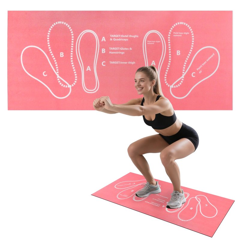 Workout Squat Pad with Foot Position, Non-Slip & Stabilizing Squat Mat, 31'' X 13.6'' Gym Pad for Squats, Leg Training and Lunges, Portable Mat is the Ideal for Fitness Enthusiasts (Pink)