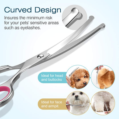 Pawaboo Dog Grooming Scissors Set, 5 Pieces Professional Dog Salon Scissors, Combing Fur Scissors with Round Safety Tip for Pets, Dogs, Cats, Thinning Scissors, Hair Care, Grooming Cutting - Pink