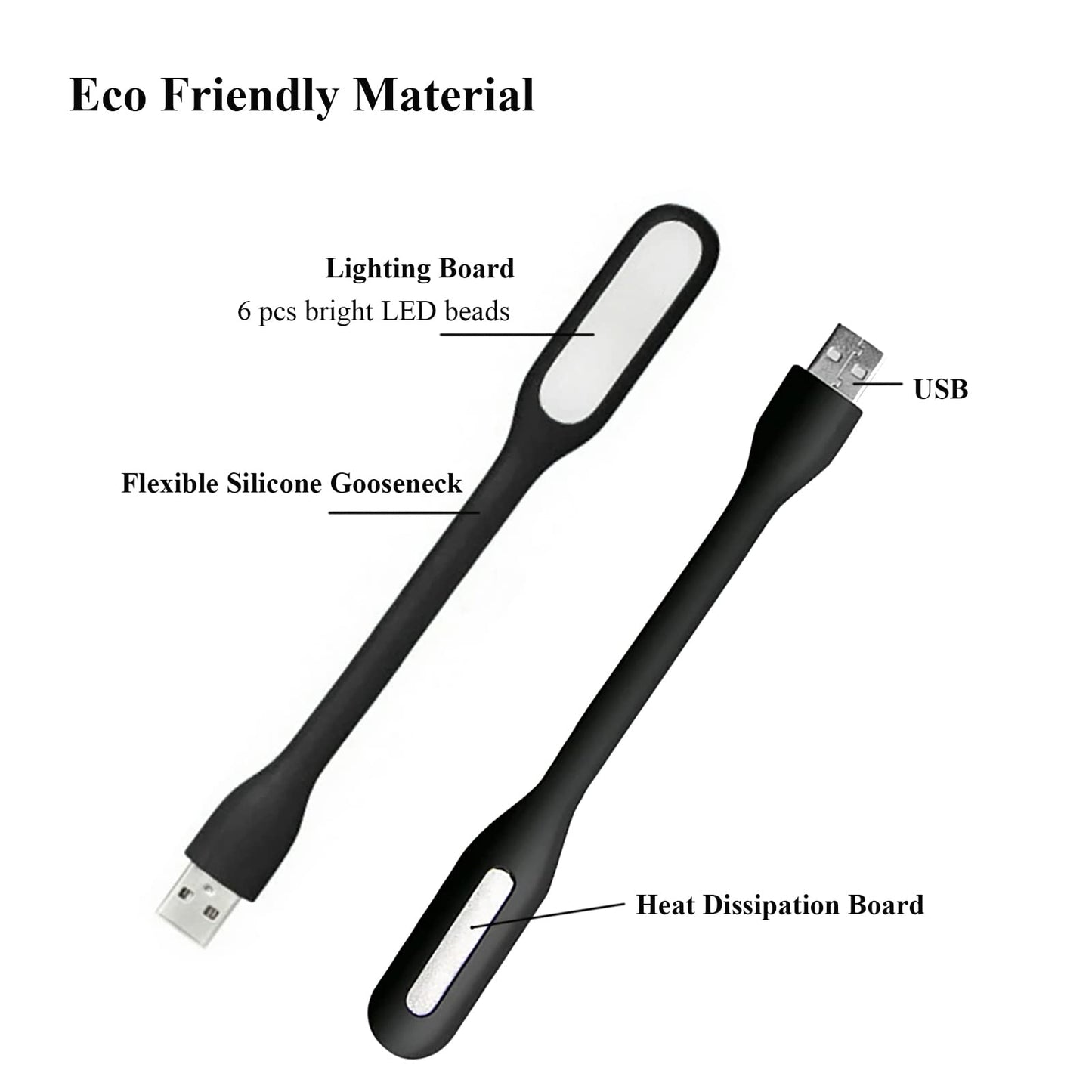 Mini Flexible Light, Portable USB Led Reading Night Lamp for PC Laptop Computer Notebook Power Bank - 2 Pack (Black)