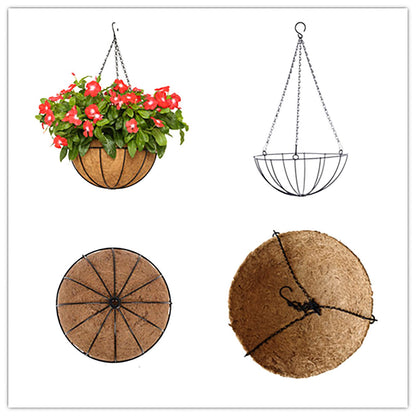 JFFLYIT Metal 10 inch Round Planter, 4 Pack Hanging Wire Basket with Coco Fiber Liners, for Outdoor Plants Decoration