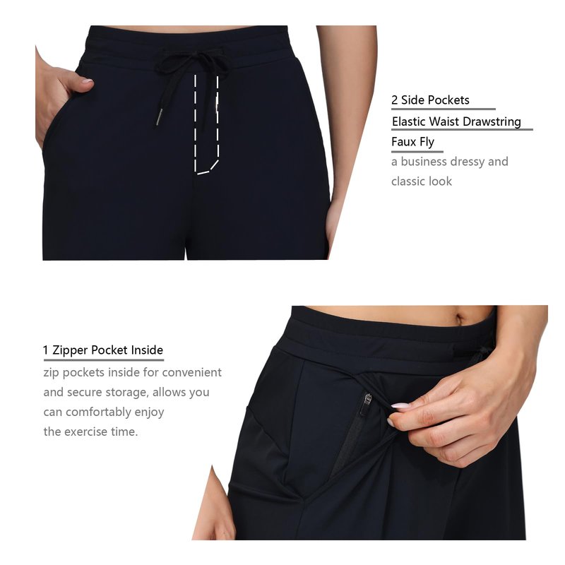 Dress Golf Pants Women Workout Athletic Track Sweatpants High Waisted with Pockets Lightweight Work Travel Petite Comfy Stretch Lounge Casual Joggers Yoga Leggings Trendy Clothes Outfits 27" Black L