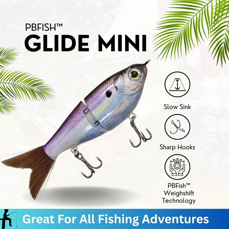 PBFish MINI Glide Bait Slow Sinking Wide S Motion Smooth Glide Strong Hooks 4 Inches Shad Yellow Perch Bluegill (Shad)