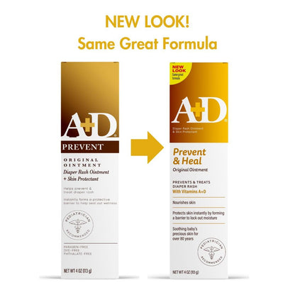 A+D Original Diaper Rash Ointment Prevents & Treats Diaper Rash, Moisturizing Skin Protectant with Vitamins A & D, Healing Skin Ointment for Dry and Cracked Skin 4oz