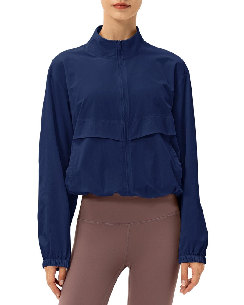 Locachy Women's Lightweight Zip Up Athletic Jacket Stand Collar Windproof Sun Protection Workout Outdoor Jacket Navy S