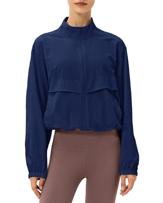 Locachy Women's Lightweight Zip Up Athletic Jacket Stand Collar Windproof Sun Protection Workout Outdoor Jacket Navy L