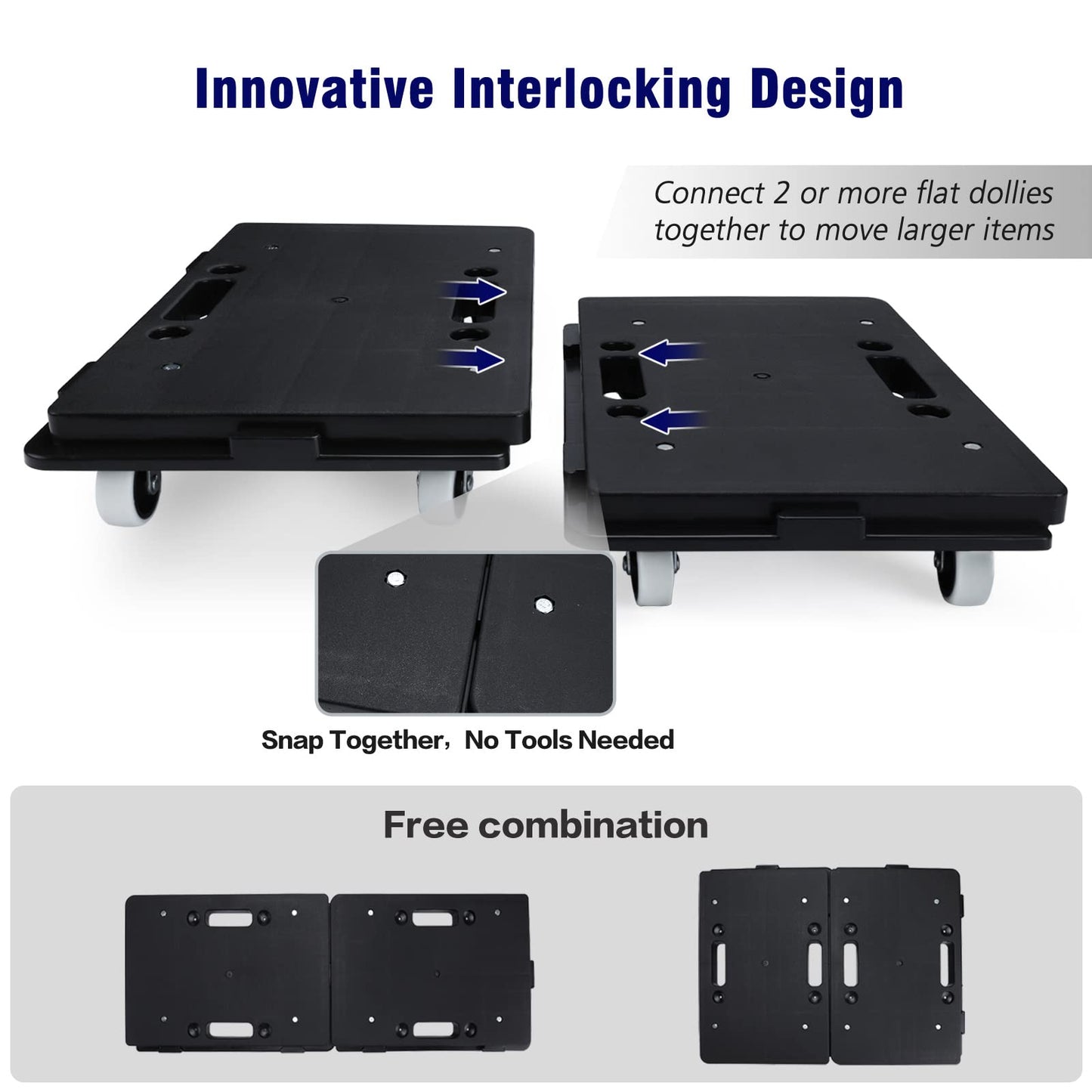 Furniture Dolly, 2 Pack Moving Dolly Connectable, 15.63 x 10.23 inch, 500 Lbs Capacity, Furniture Movers 4 Wheels Heavy Duty, Small Flat Dolly Cart, Portable and Light Dollies