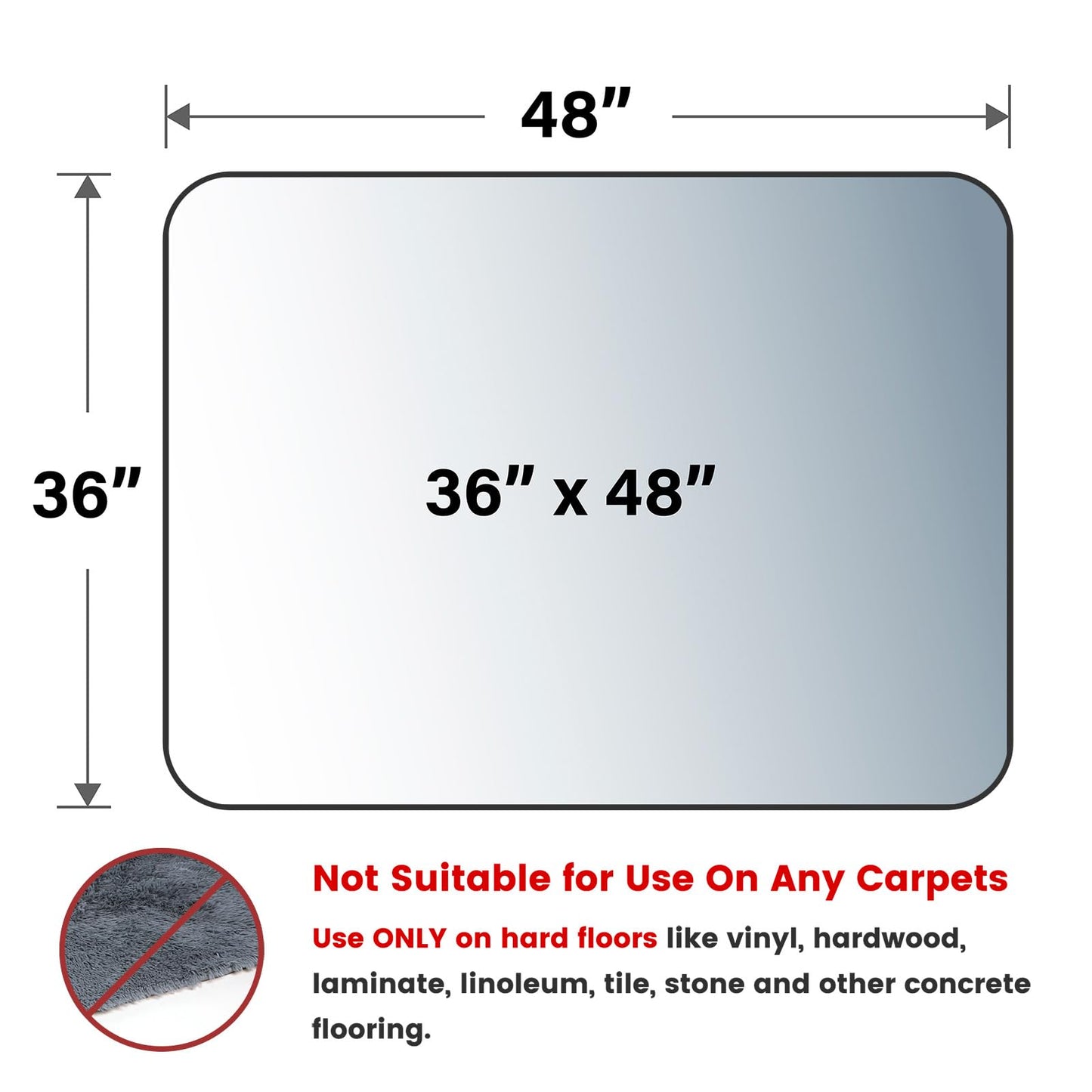 Yecaye Office Chair Mat for Hardwood Floor, 36" x 48" Clear Computer Desk Chair Mat, PVC Heavy Duty Floor Protector for Rolling Chairs, 0.07''(1.7mm) Thick Floor Mat (Transparent, 36" x 48")