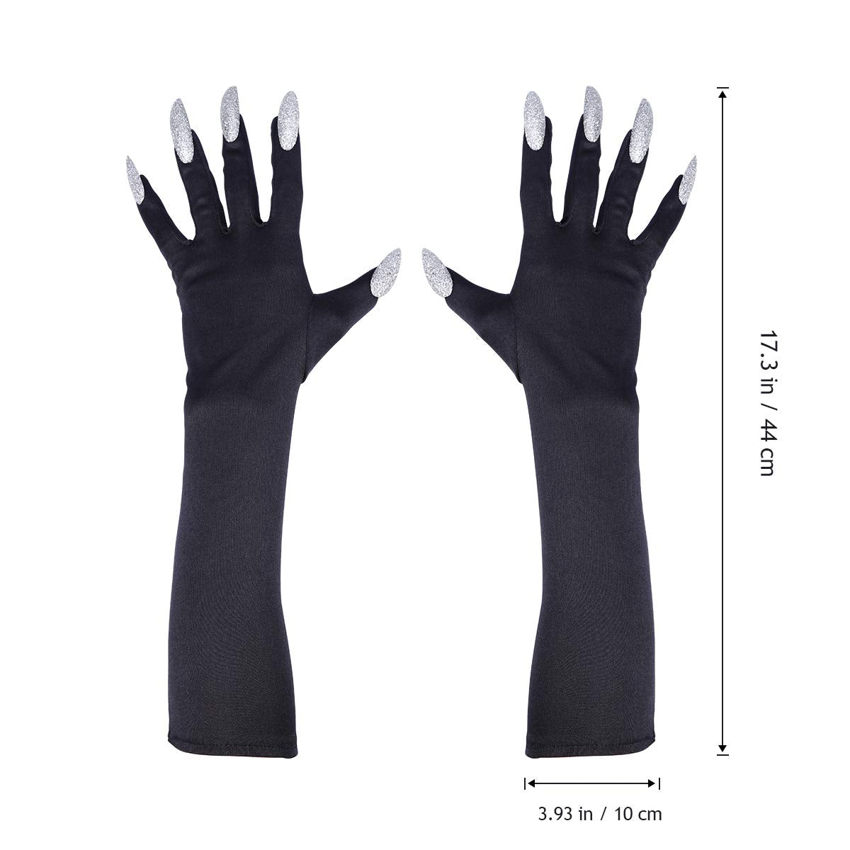 Amosfun Gloves Halloween Nails Halloween Party Costume Gloves Attached Long Fingernails,Pack of 2 (Black)…