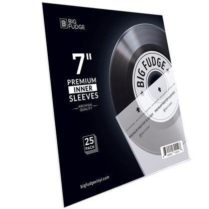 BIG FUDGE Premium Master Vinyl Sleeves - Anti Static and Dust Archival Record Inner Cover - Protective Plastic and Rice Paper LP Album Sleeve Covers for 7-Inch Records - Pack of 25