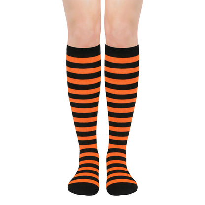 Orange and Black Striped Socks Womens Halloween Sock Woman Halloween Knee High Socks Orange Striped Sock Witch Costumes