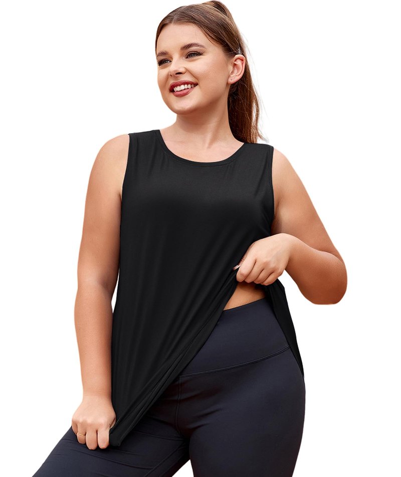 LALAGEN Plus Size Womens Workout Tank Tops Sleeveless Summer Loose Fit Flowy Yoga Athletic Running Shirts Black XL