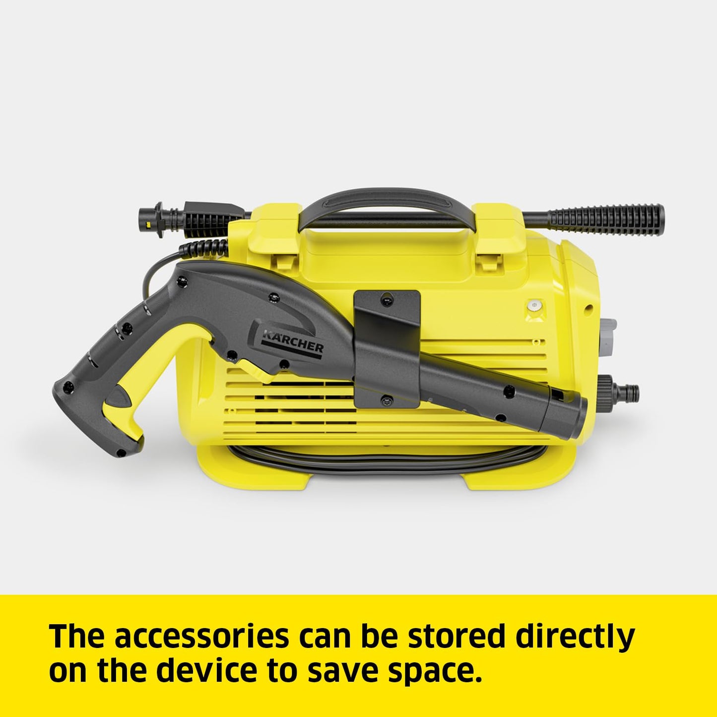 Kärcher K 2 Horizontal Pressure Washer, Pressure: max. 110 bar, Flow Rate: 360 l/h, Area Coverage: 20 m²/h, Water Filter, Weight: 3.5 kg, high-Pressure Hose and Gun, Vario Power Jet Spray Lance