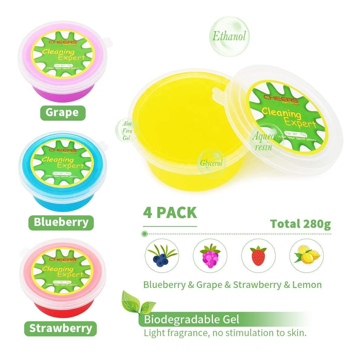 Car Cleaning Gel (Big 4-Pack) 280g - Car Slime Cleaner for Car Interior, Car Cleaning Putty for Car Accessories, Car Detailing Kit, Air Vents, Keyboards, PC, Laptop - Car Accessories for Women