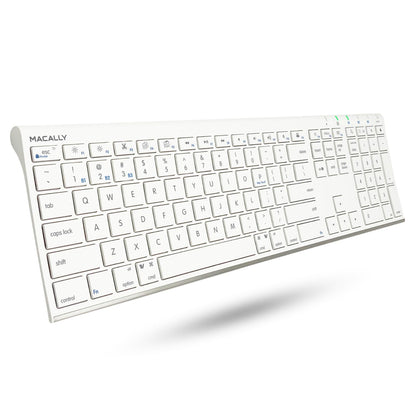 Macally Wireless Bluetooth Keyboard for Mac - Compatible Apple Keyboard or MacBook Pro/Air, iMac - Multi-Device, Up to 3 Devices with 110 Keys, 20 Shortcuts, Numeric Keypad, and Rechargeable - Silver