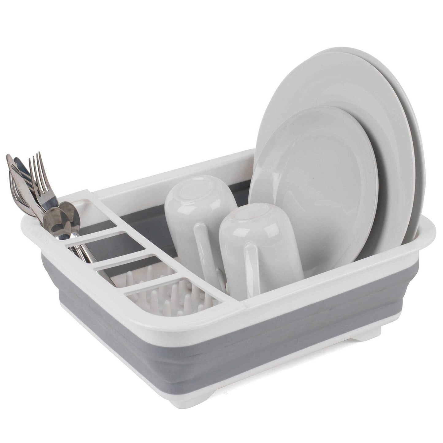 Beldray LA031051 Collapsible Dish Drainer - Plastic Sink Drying Rack With Cutlery Divider, Foldable For Compact Storage, Durable For Plates, Cups, Pots & Pans, Space Saving For Camping, Caravans