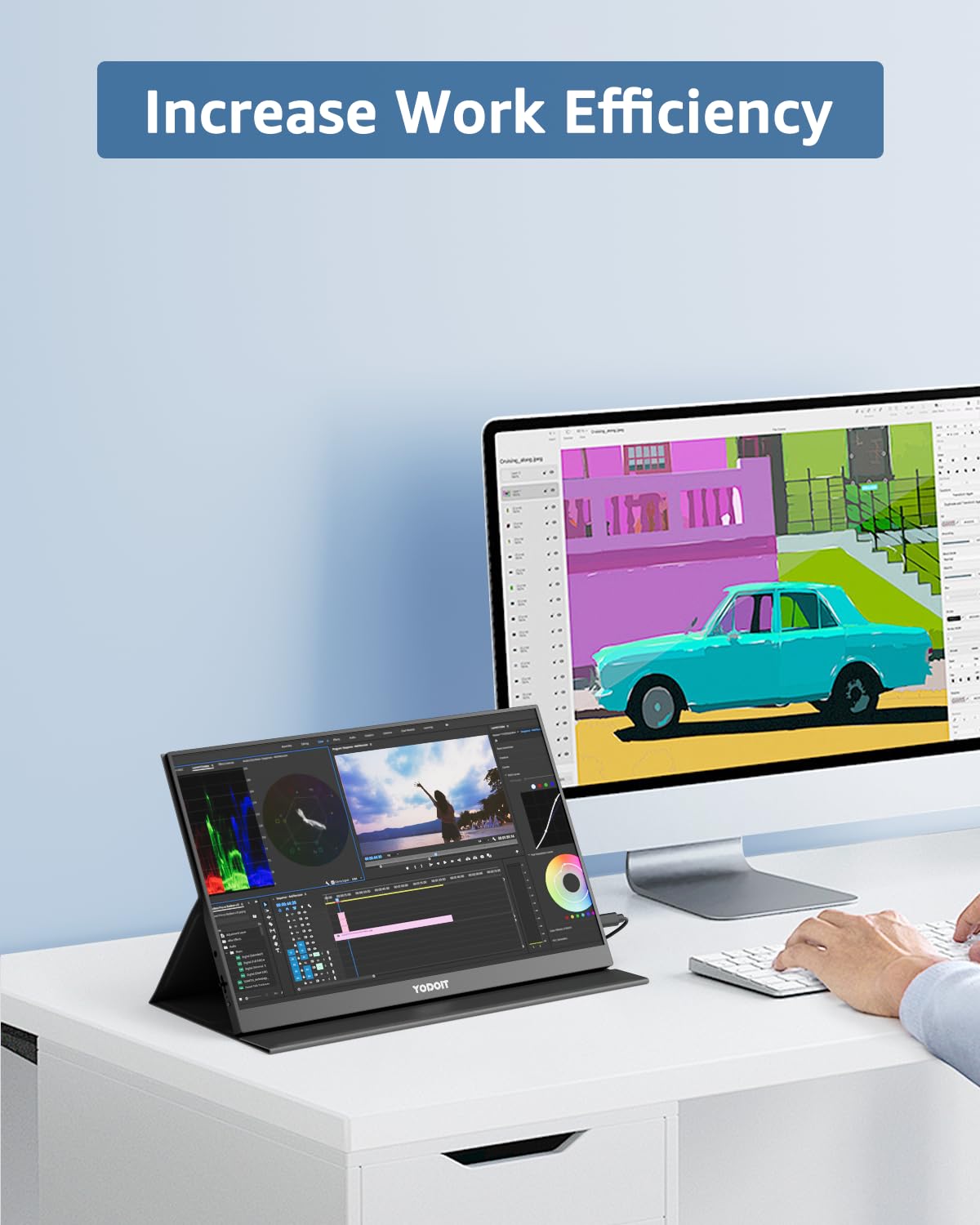 Yodoit Portable Monitor, 15.6" 1920×1080P FHD Screen IPS Display, USB-C & HDMI Connectivity, Built-in Speakers and Smart Cover, for Laptop/PC/Mac/PS3/4/5/Xbox