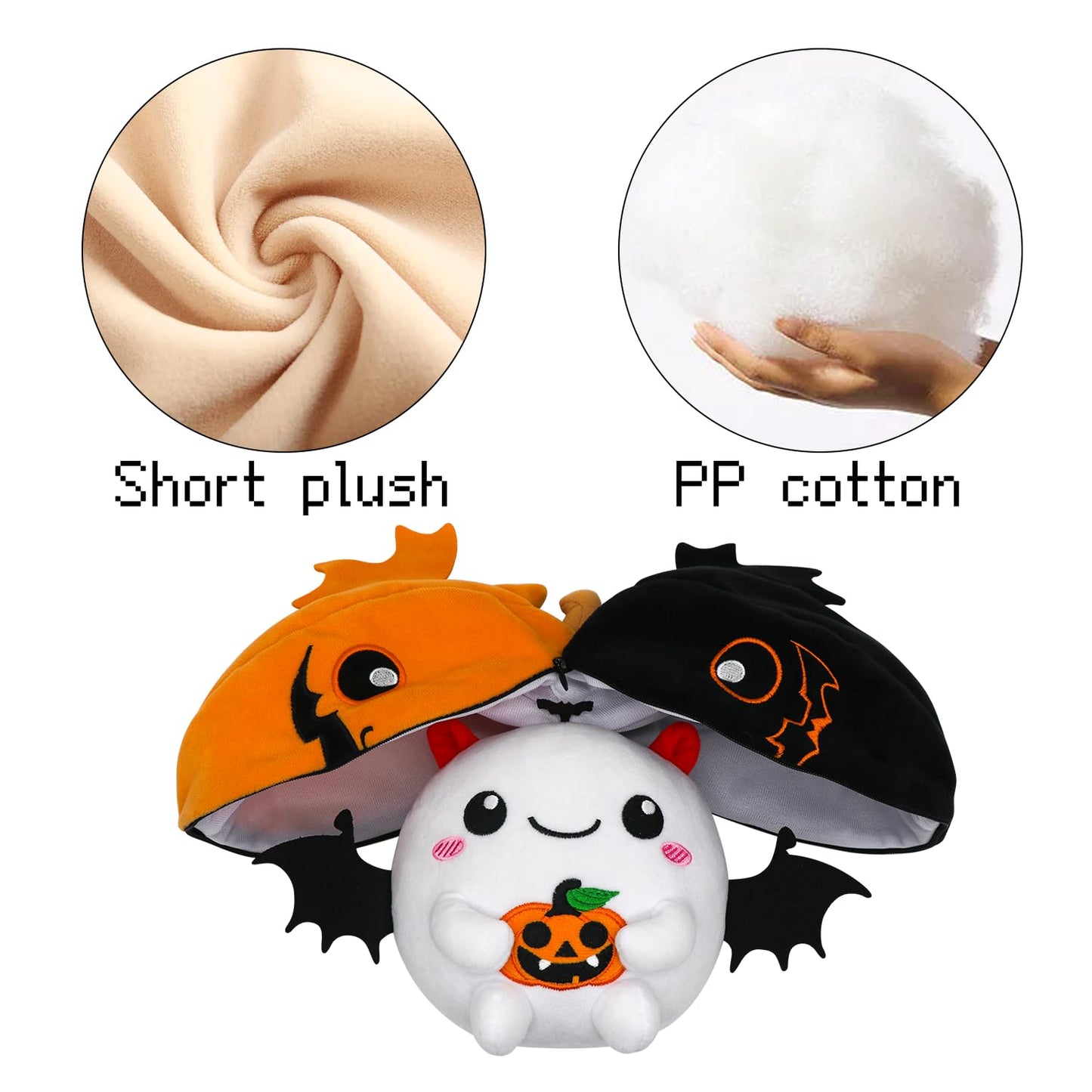 CAIYUEGG Halloween Stuffed Animal Reversible Bat Ghost Plush, Transformed Pumpkin Plush Zipper, Bat Ghost Stuffed Animal Cute Plushie Birthday Gift for Boys Girls Kids