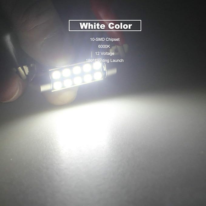 41MM 42MM Festoon 211-2 569 578 6411 6000K White Extra Bright LED Bulbs for Car Interior Lights License Plate Map Dome Trunk Door Courtesy Light 10-SMD Chipset Canbus Error Free