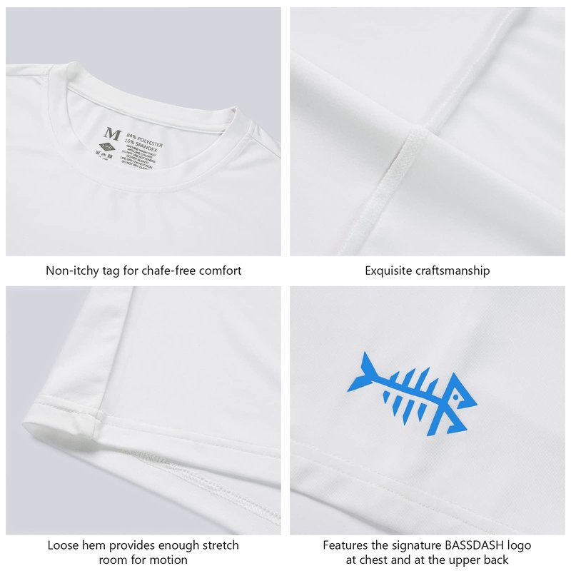 BASSDASH Men’s UPF 50+ Short Sleeve Fishing Shirts Performance Cooling UV Sun Protection Hiking T-Shirts White