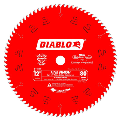 Diablo Saw Blade for Wood - 12" x 80 Teeth, Fine Finish, Hi-Density Carbide, 1" Arbor - D1280X