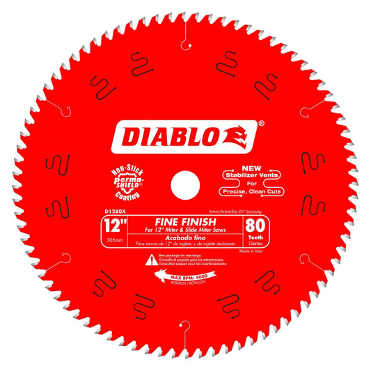 Diablo Saw Blade for Wood - 12" x 80 Teeth, Fine Finish, Hi-Density Carbide, 1" Arbor - D1280X