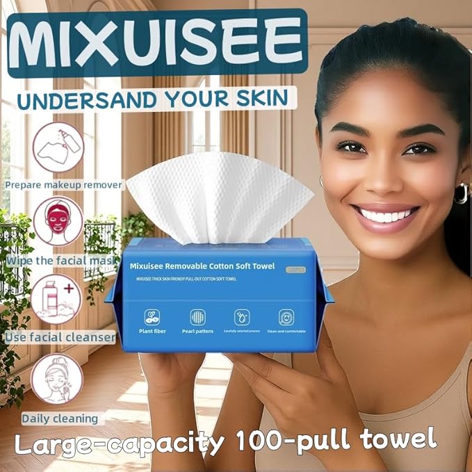 Disposable face towel, MIXUISEE thick and soft face towels, 100% cotton face