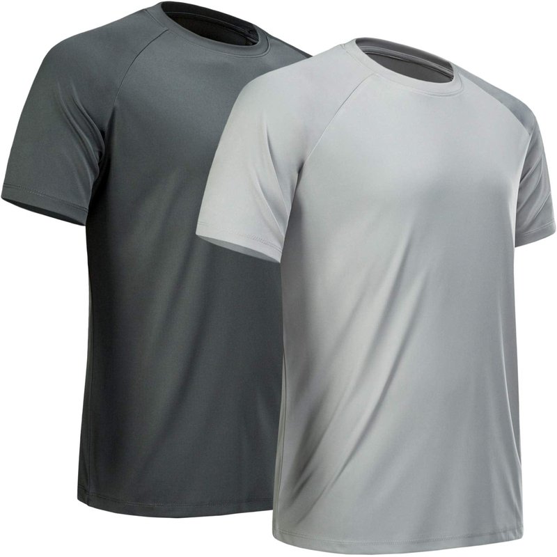 MCPORO Workout Shirts for Men Short Sleeve Quick Dry Athletic Gym Active T Shirt Moisture Wicking 2 Pack Dark Grey, Light Grey XX-Large