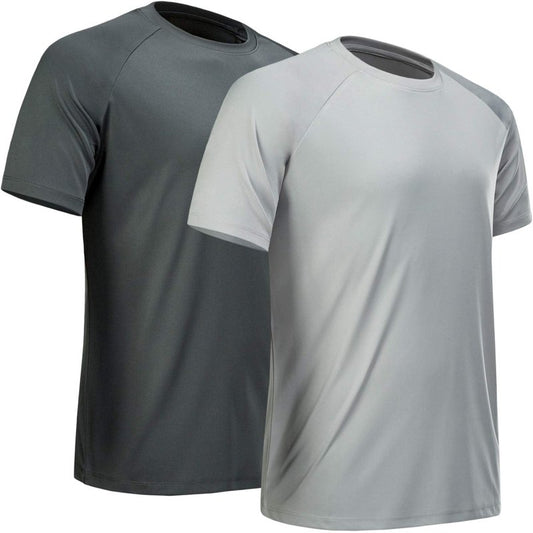 MCPORO Workout Shirts for Men Short Sleeve Quick Dry Athletic Gym Active T Shirt Moisture Wicking 2 Pack Dark Grey, Light Grey XX-Large