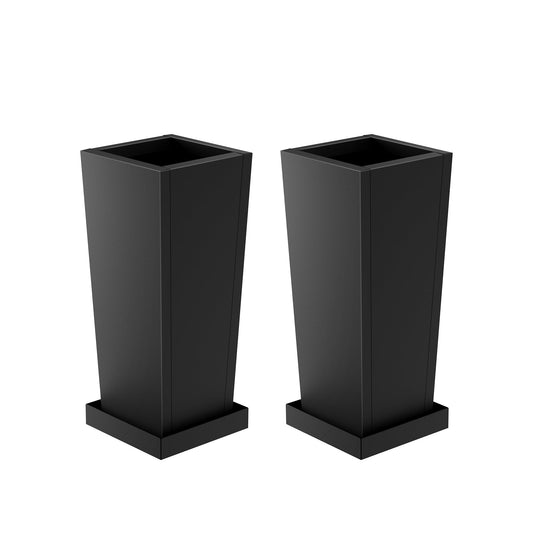 Toriexon Metal Tall Outdoor Planters Set of 2, 24 inch Durable Tall Planters with Rust-Proof Coating & Drainage Insert Shelve & Trays, Black Outdoor Planters for Porch, Garden, Patio, Yard