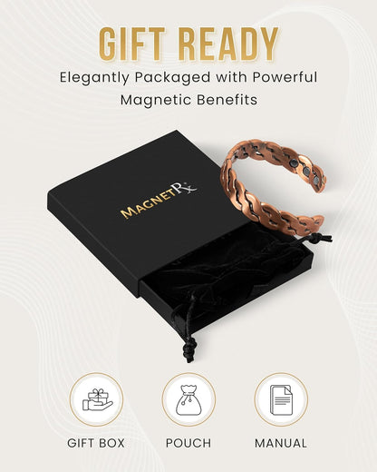 MagnetRX® Pure Copper Magnetic Bracelet - Magnetic Copper Bracelets for Men - Adjustable Cuff + Gift Box (Twisted Copper)